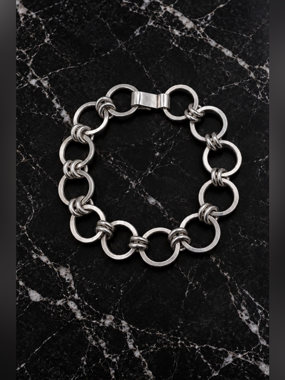 Heavy Sterling Silver Round Link Womens Bracelet 7"